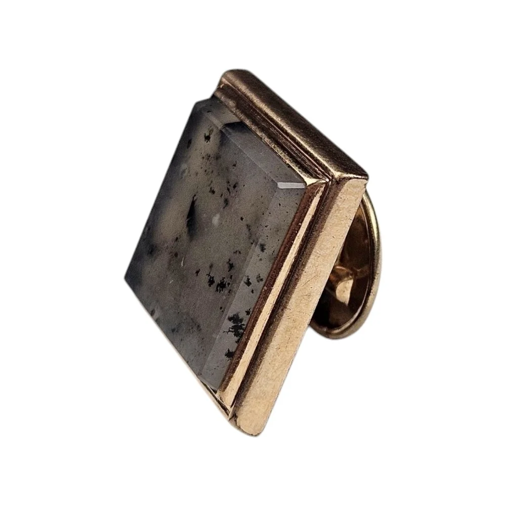Antique Victorian Button Stud Cuff Link Gray Quartz Gold Plated Square 1880s